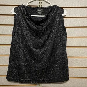 VTG Kathy Lee XL Black Sparkly Shiny Sleeveless Top Tank Metallic Made In‎ USA!
